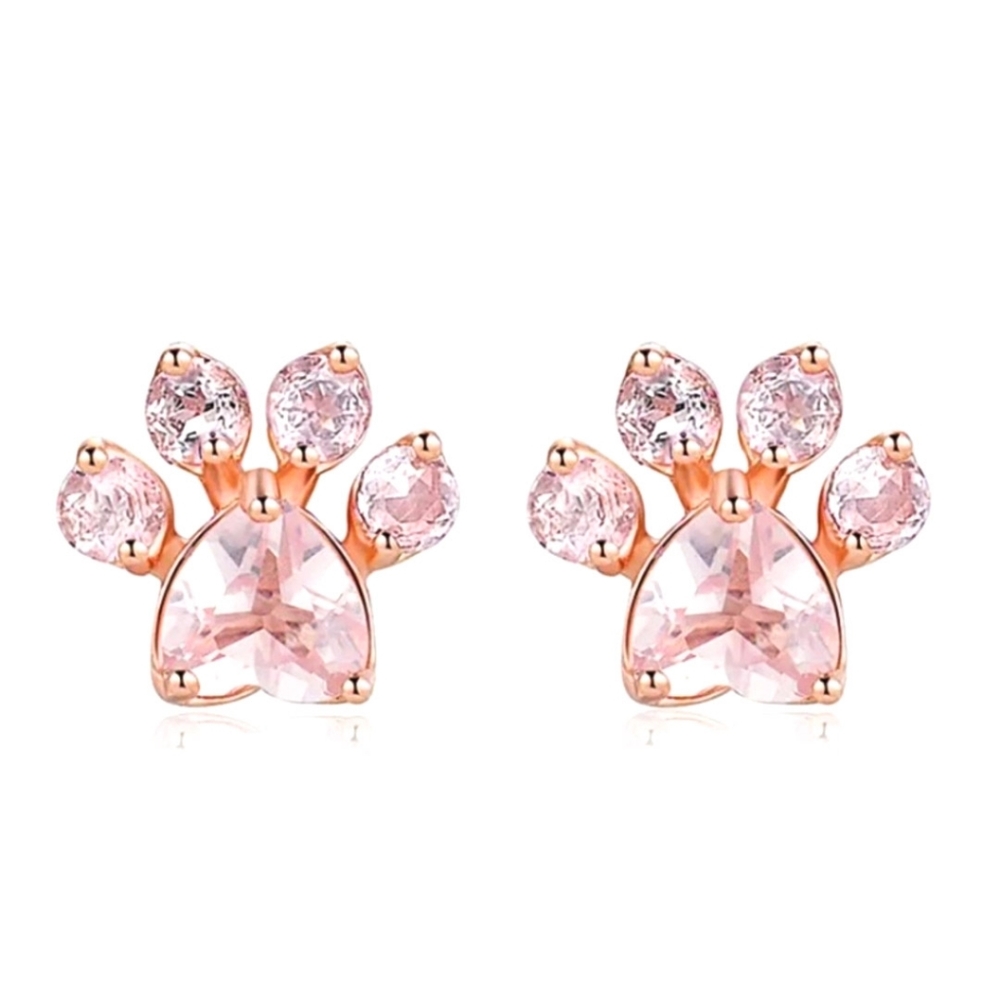 14k Gold Plated Pink Paws Earrings - Picture 1 of 5